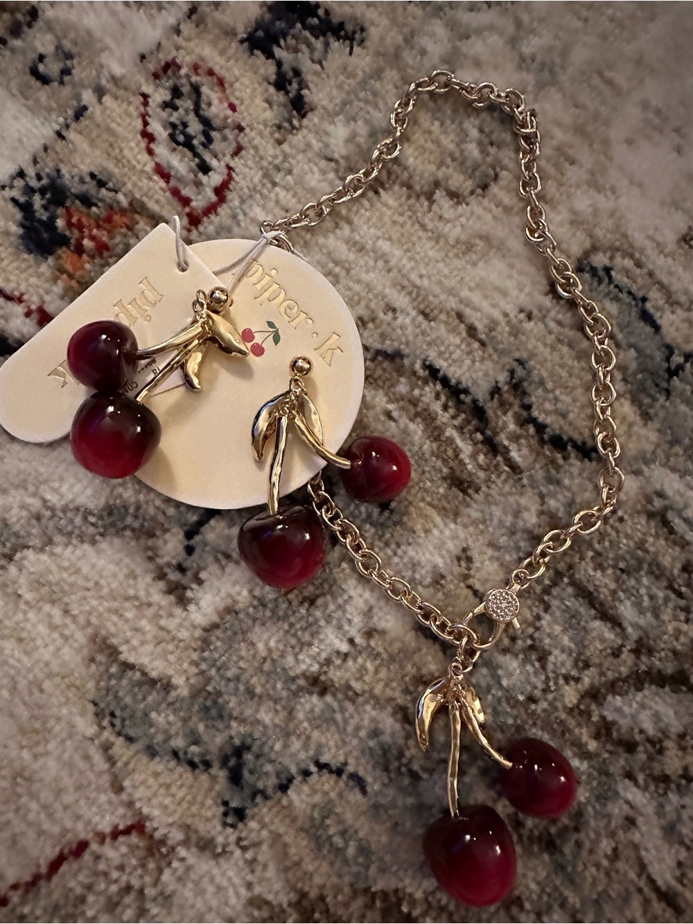 Piper K Gold Cherry Necklace and Earrings